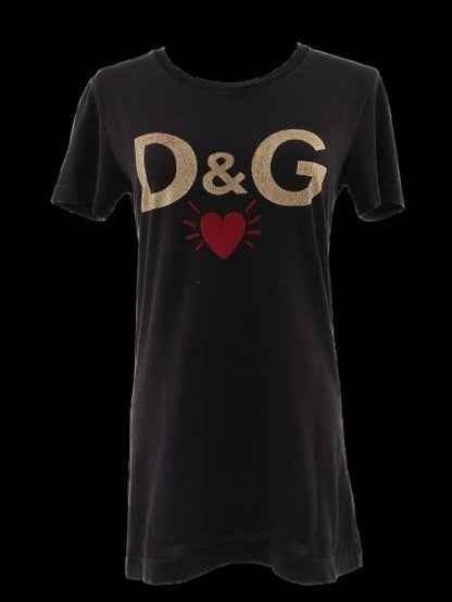 Excellent Dolce Gabbana Black T-Shirt Size S with D&amp;G Heart Design