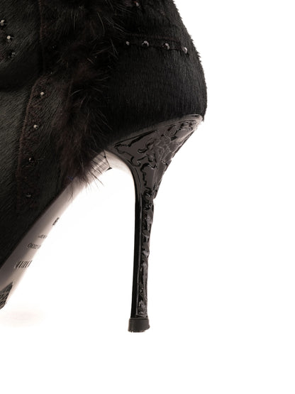 Excellent Lesilla Black Knee-High Stiletto Boots with Fur-Like Texture