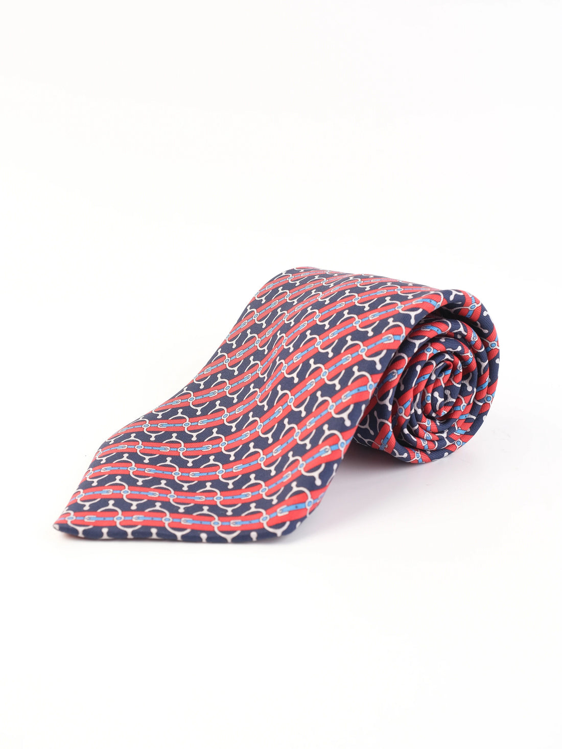 Perfect Hermes Silk Tie Combined Colors Red Blue White Patterns