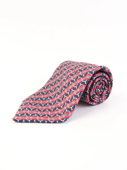 Perfect Hermes Silk Tie Combined Colors Red Blue White Patterns