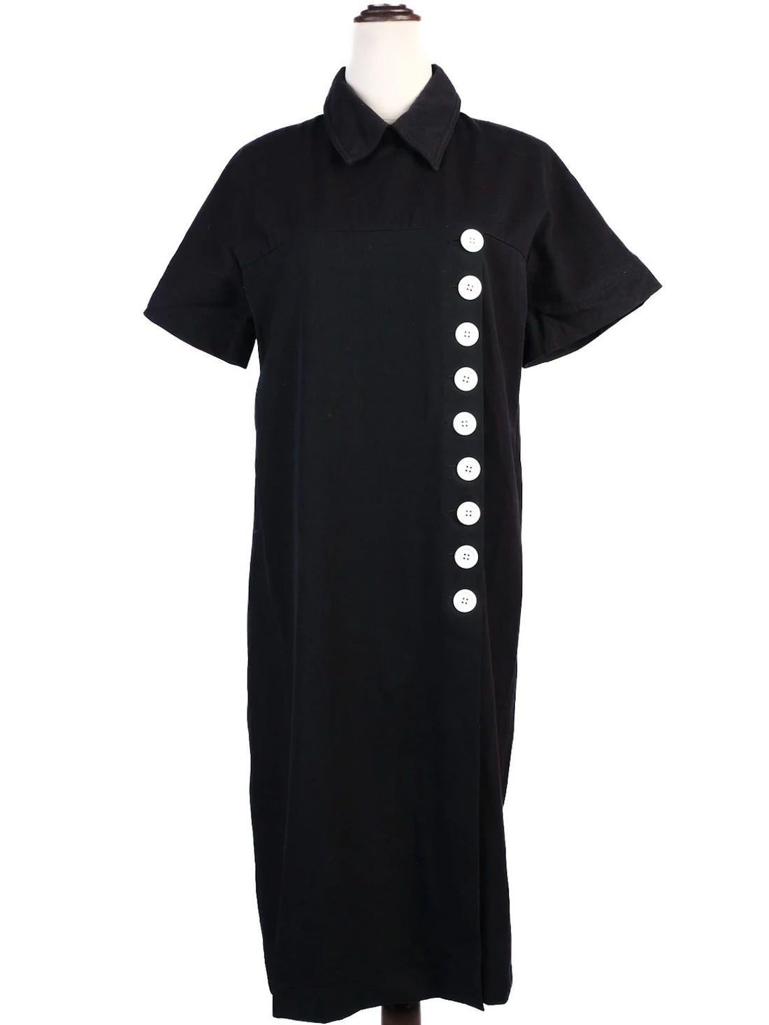 Excellent Celine Black Wool Dress XL with White Buttons