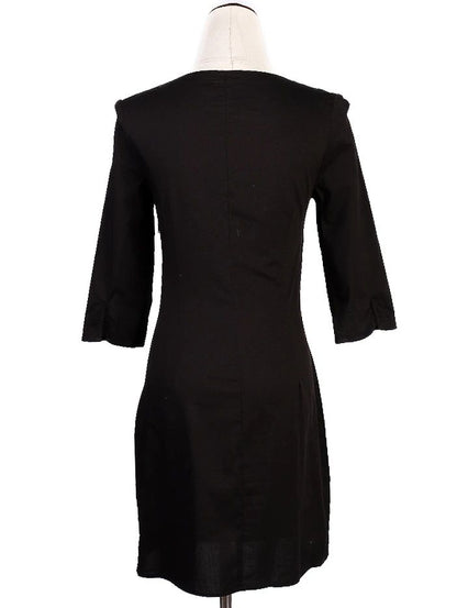 Excellent DKNY Black Cotton Dress XS with Colorful Embellished Neckline