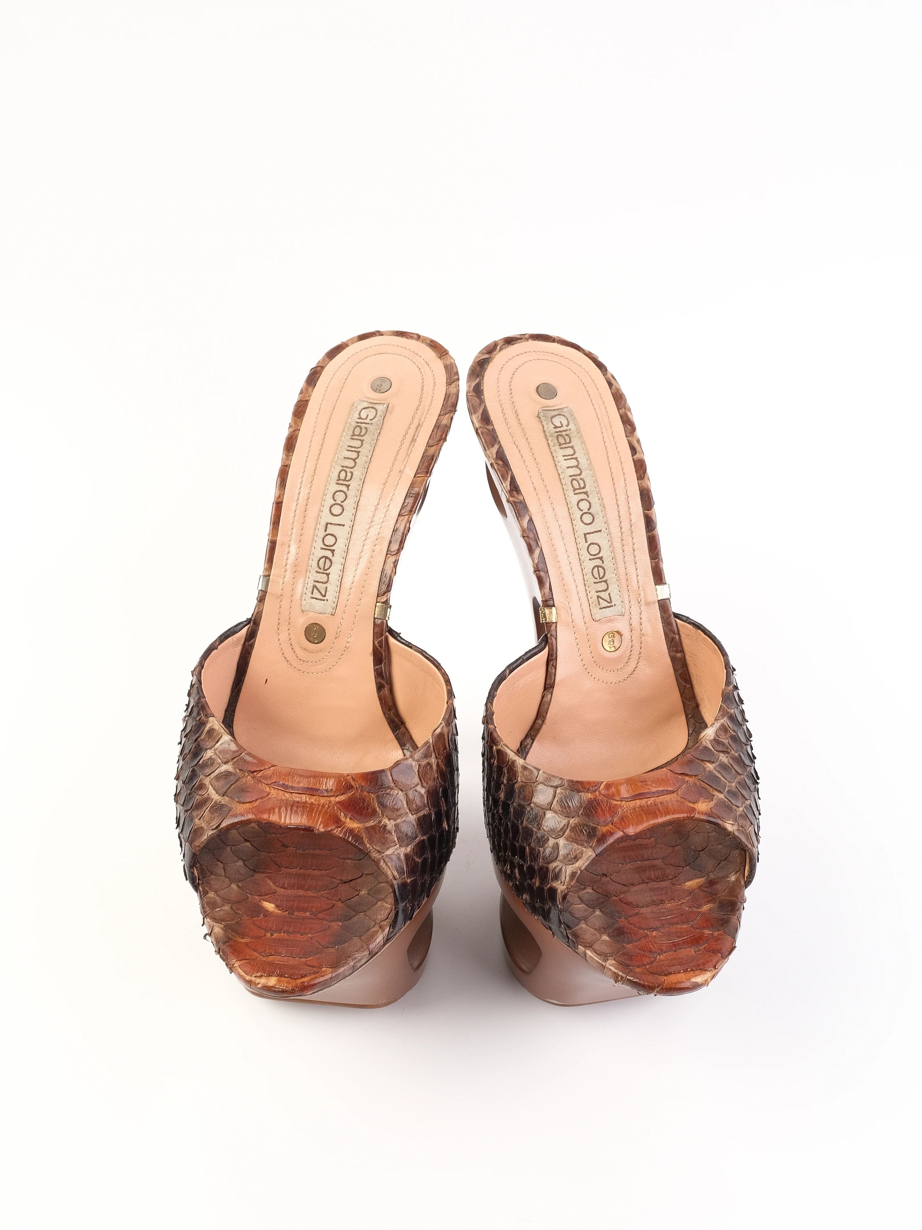 Excellent Gianmarco Lorenzi Brown Leather High-Heeled Sandals Size 38