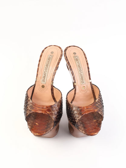 Excellent Gianmarco Lorenzi Brown Leather High-Heeled Sandals Size 38