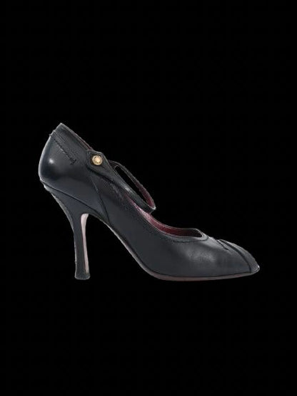 Excellent Louis Vuitton Black Leather High-Heeled Shoes Size 36.5