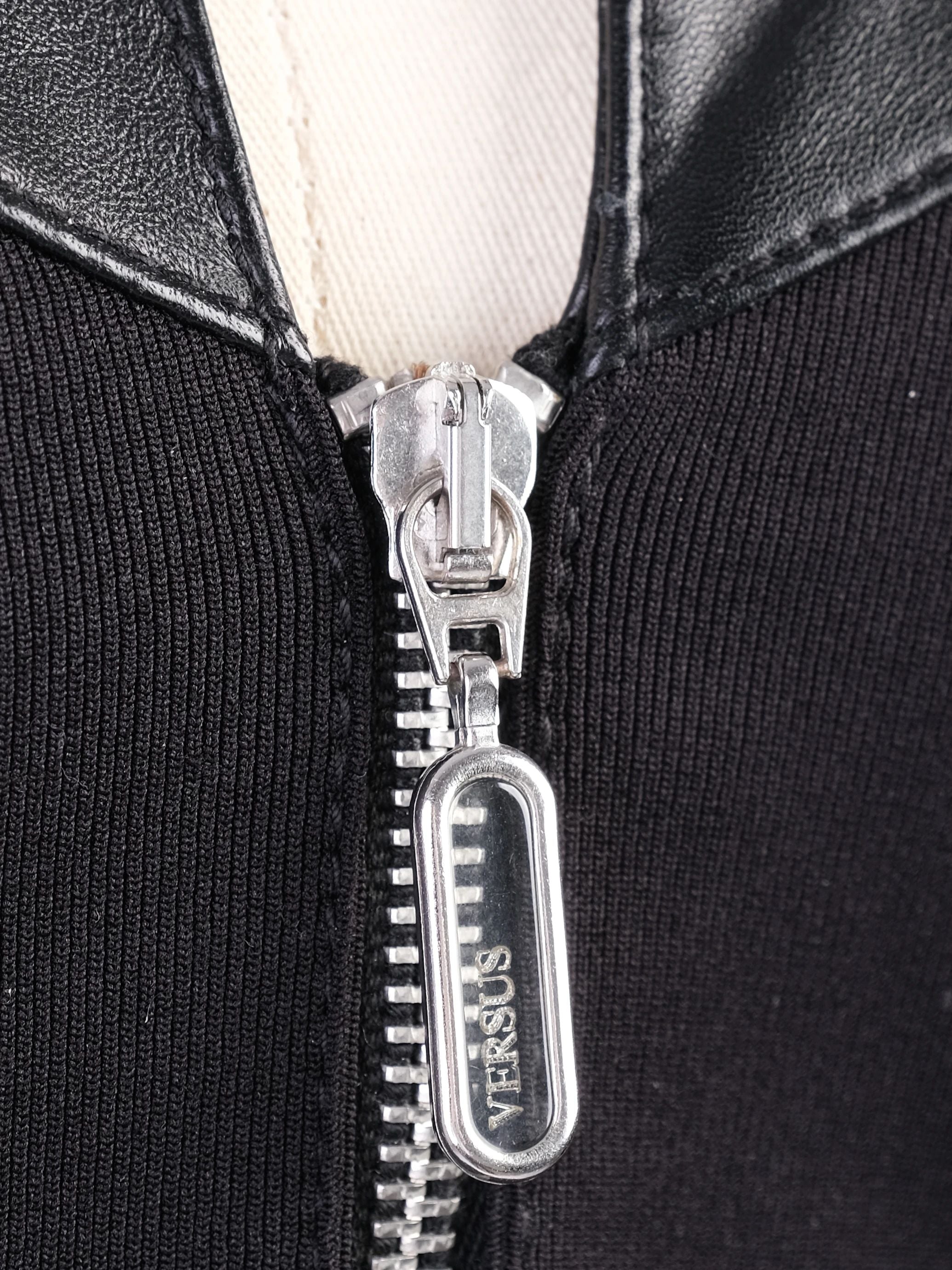 Excellent Versus Black Leather Jacket with Fabric Accents Size L