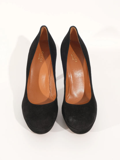 Excellent Gucci Black Genuine Suede High-Heeled Shoe Size 38.5