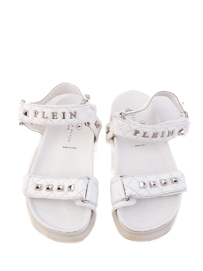 Excellent Philipp Plein Junior White Leather Sandals Size 31