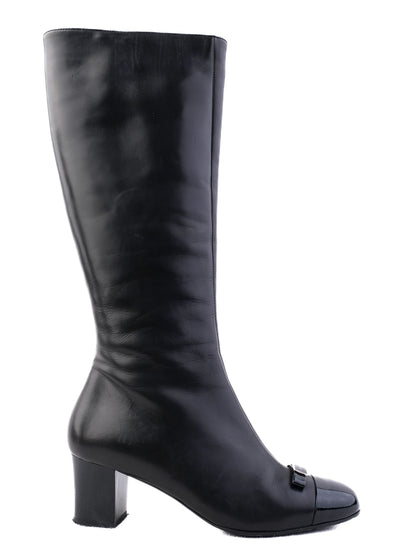 Excellent Giovanni Fabiani Black Leather Knee-High Boots with Block Heel