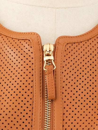 Excellent Luisa Spagnoli Orange Leather Jacket Women Size M