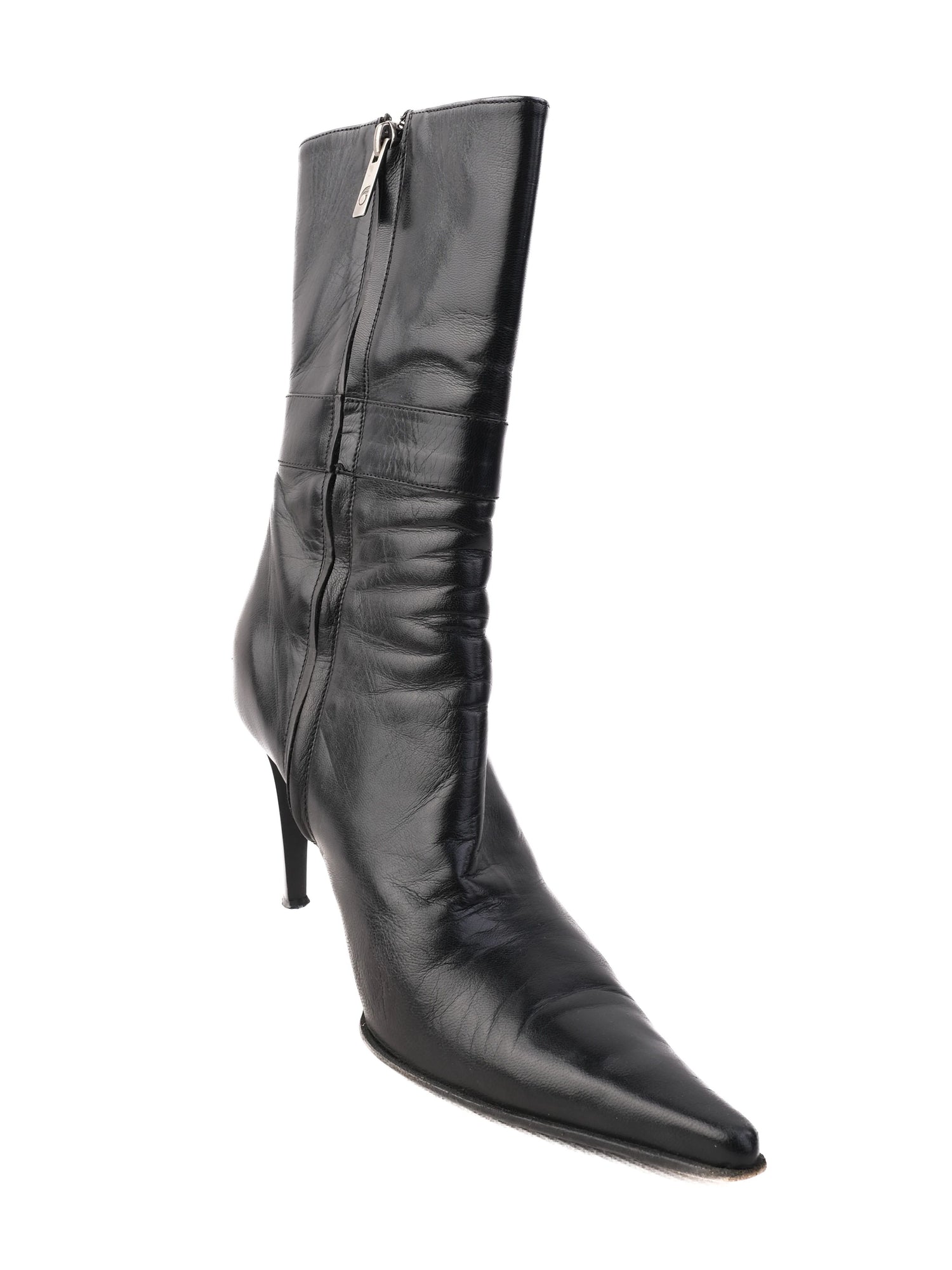 Excellent Giorgio Fabiani Black Leather Stiletto Boots Size 38
