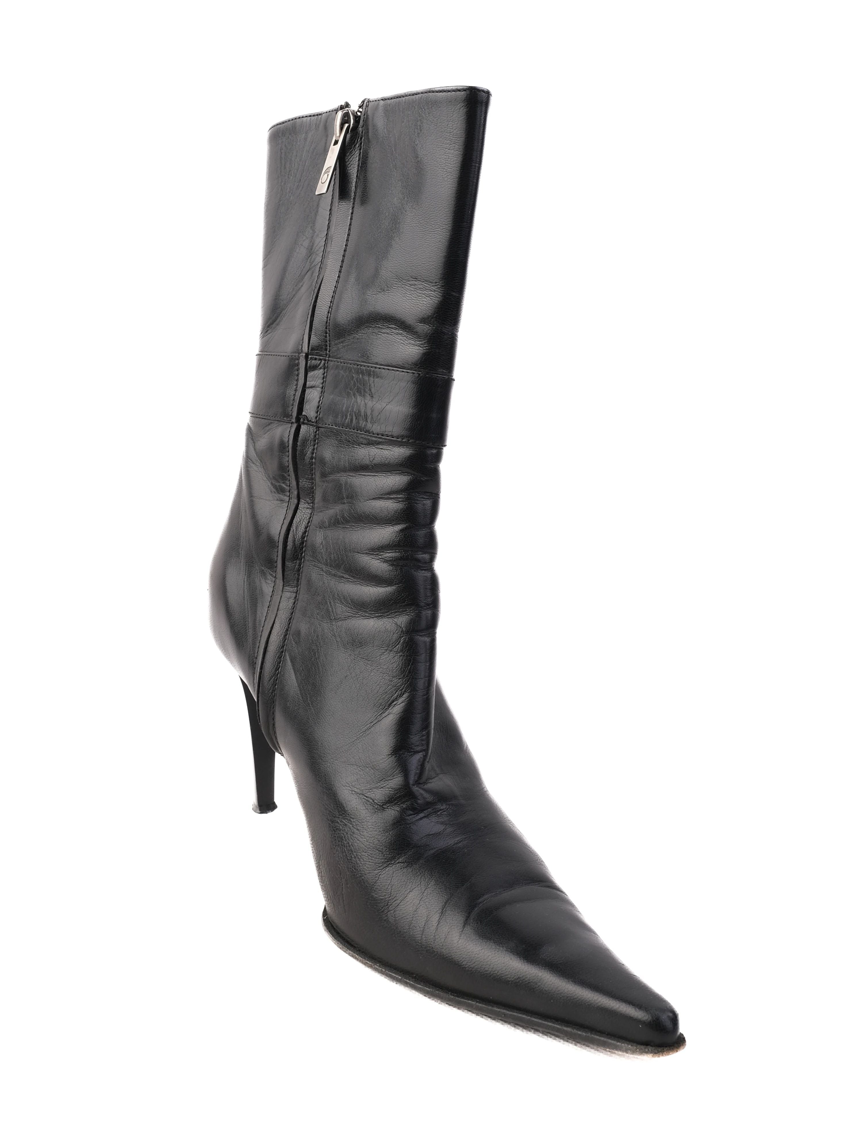 Excellent Giorgio Fabiani Black Leather Stiletto Boots Size 38