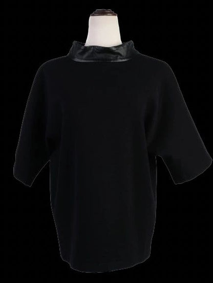 Excellent Ralph Lauren Black Wool Shirt with Faux Leather Collar Size M