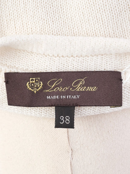 Excellent Loro Piana White Cashmere Sweater Size S Floral Design