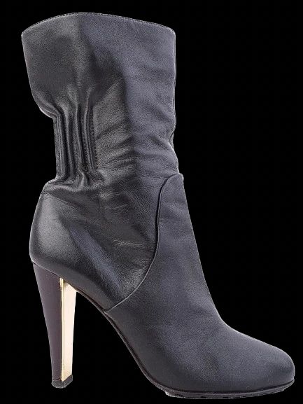 Excellent Vicini Black Leather High-Heeled Boots Size 38