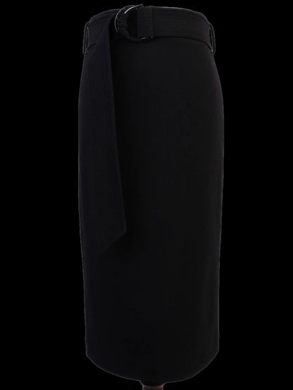 NEW Reiss Black Midi Skirt XXS Pencil Shape with Belted Waist