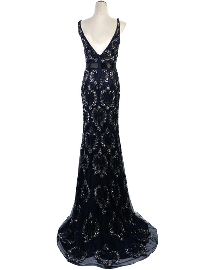 Excellent Sherri Hill Blue Gown with Silver Embellishments Size N/A