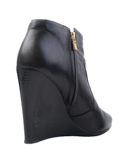 Excellent Tory Burch Black Leather Wedge Ankle Boots Size 40