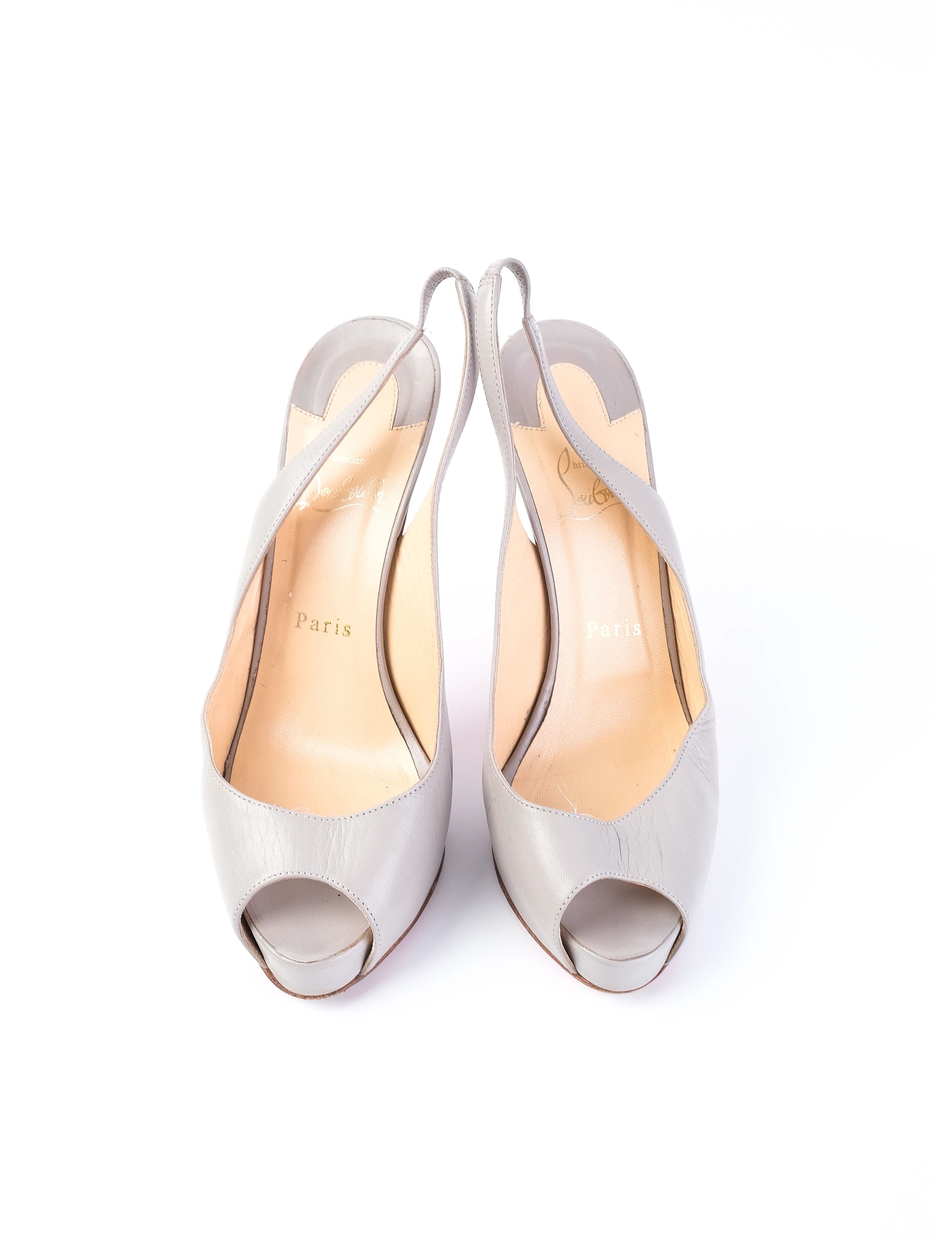 Christian Louboutin Gray Leather Slingback Stiletto Heels Size 38