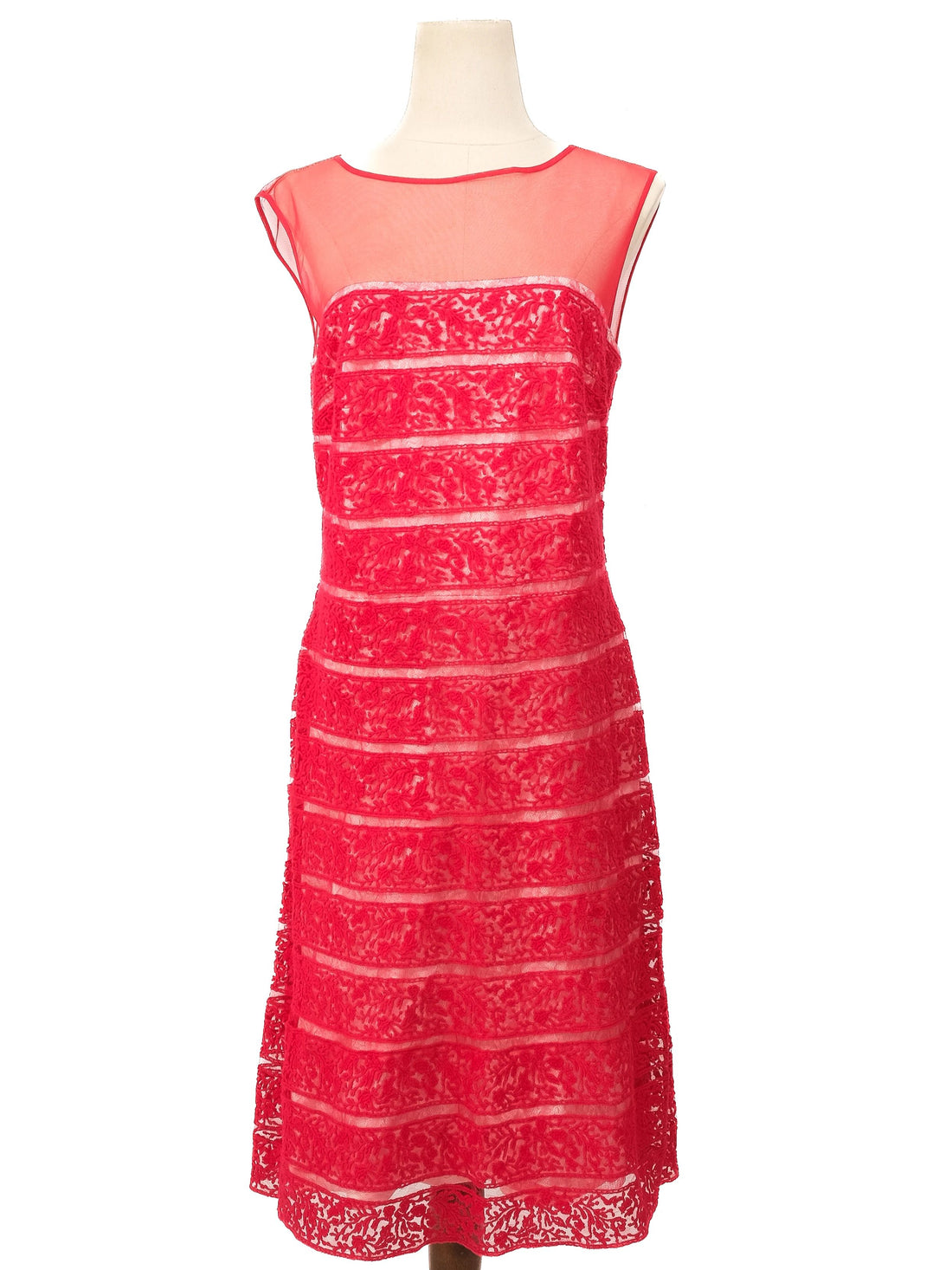 Excellent Tadashi Red Dress XL Semi-Sheer Lace Design Women&