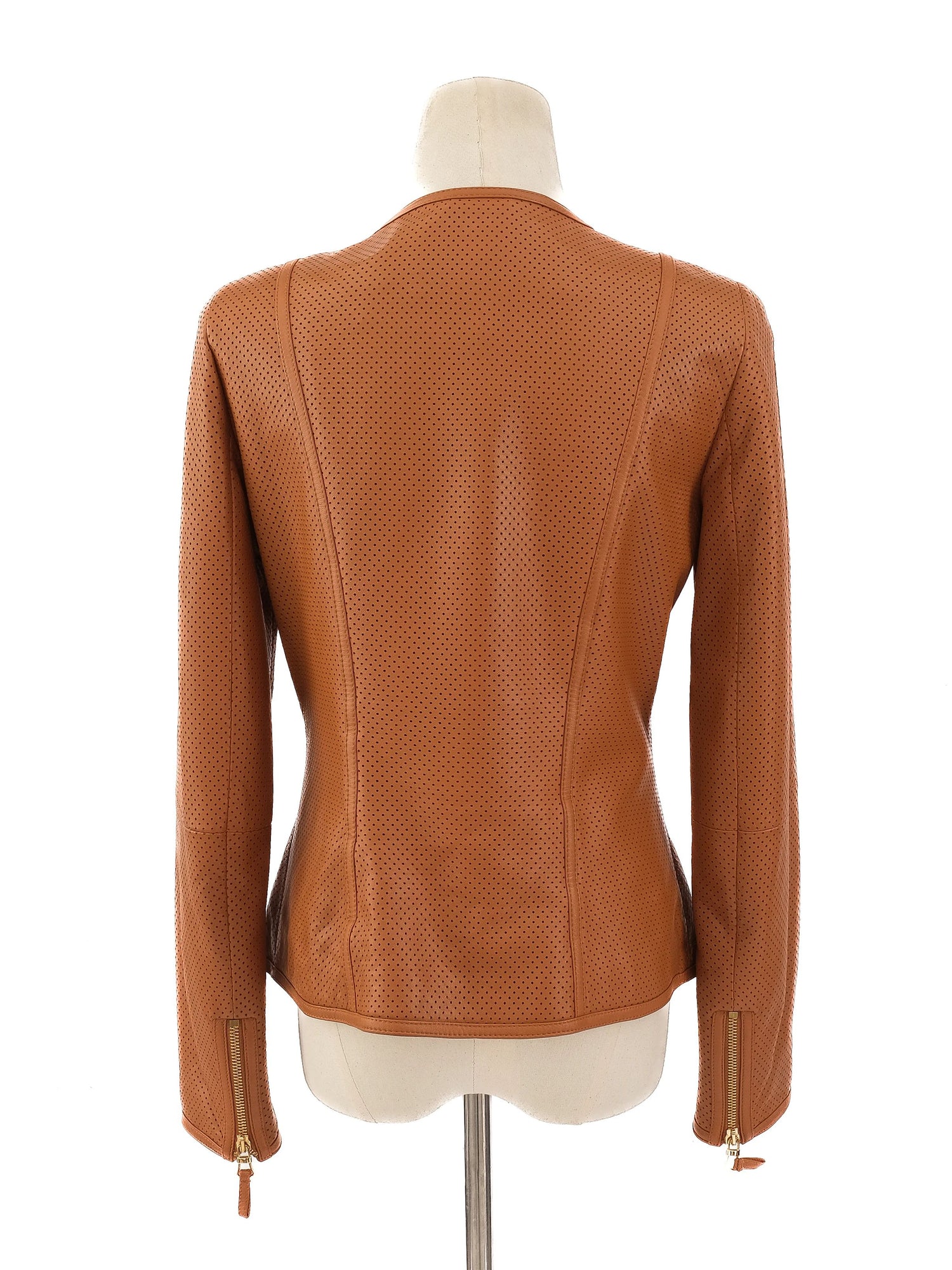 Excellent Luisa Spagnoli Orange Leather Jacket Women Size M