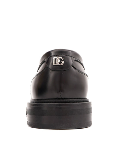 Excellent Dolce Gabbana Black Leather Loafers Size 40 Men