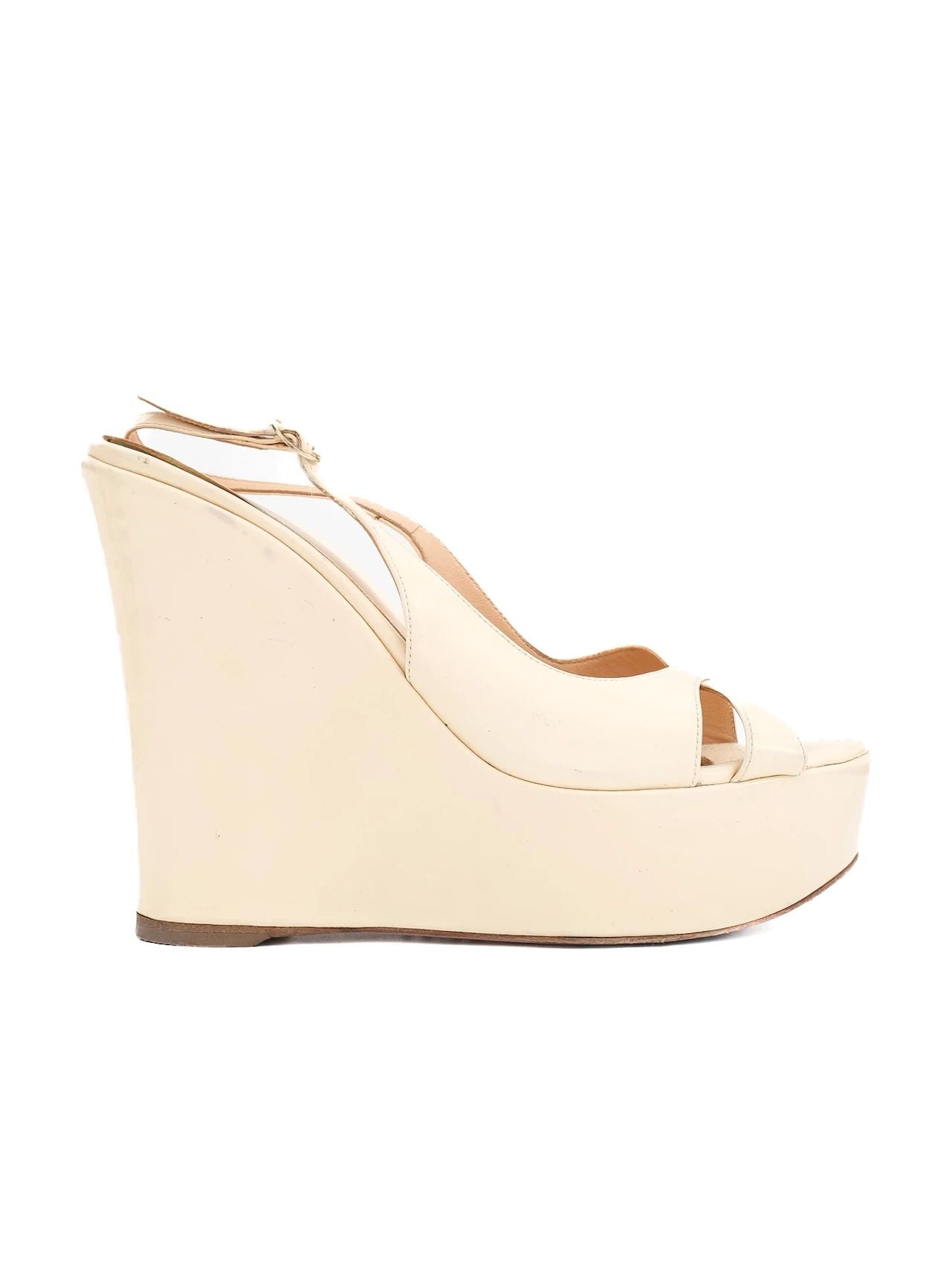 Good Sergio Rossi Yellow Leather Wedge Sandals Size 38 Women