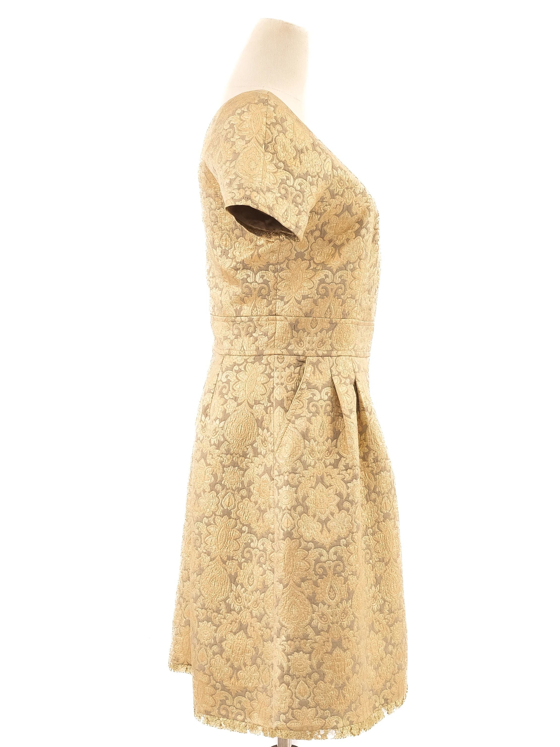 Excellent Paul&amp;Joe Yellow Floral Brocade Dress Size M