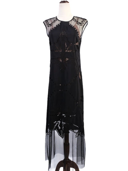 Excellent BCBGMaxazria Black Silk Dress XXS with Sheer Lace Overlay