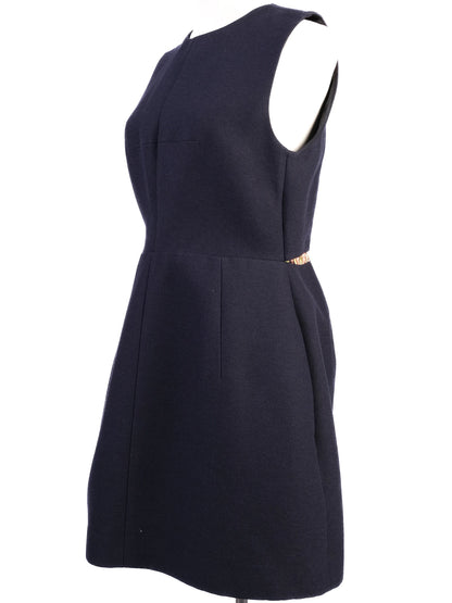 Excellent Carven Black Wool Dress Size M with Patterned Detail