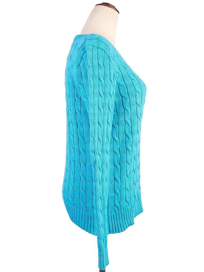 Good Condition Polo Ralph Lauren Blue Cable-Knit Sweater Size M