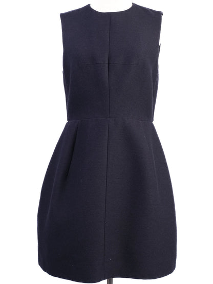 Excellent Carven Black Wool Dress Size M with Patterned Detail