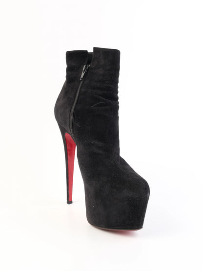 Excellent Christian Louboutin Black Leather Ankle Boots Size 37.5