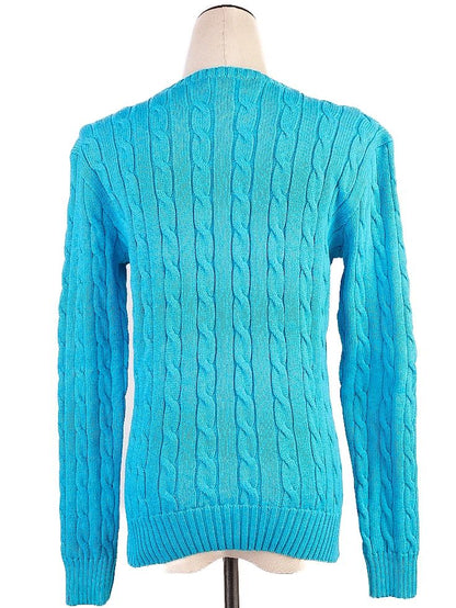 Good Condition Polo Ralph Lauren Blue Cable-Knit Sweater Size M