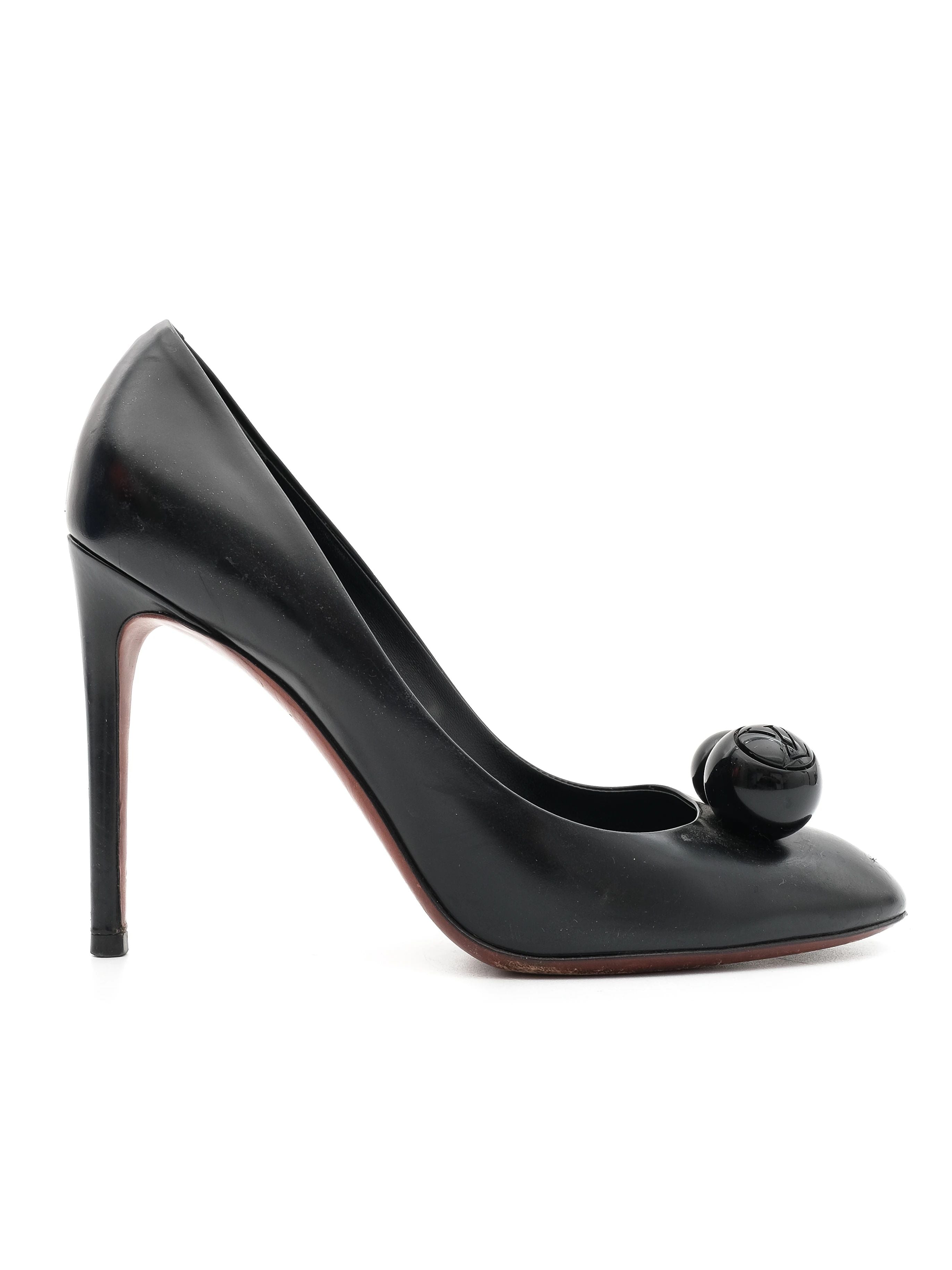 Excellent Louis Vuitton Black Leather High-Heeled Shoes Size 38
