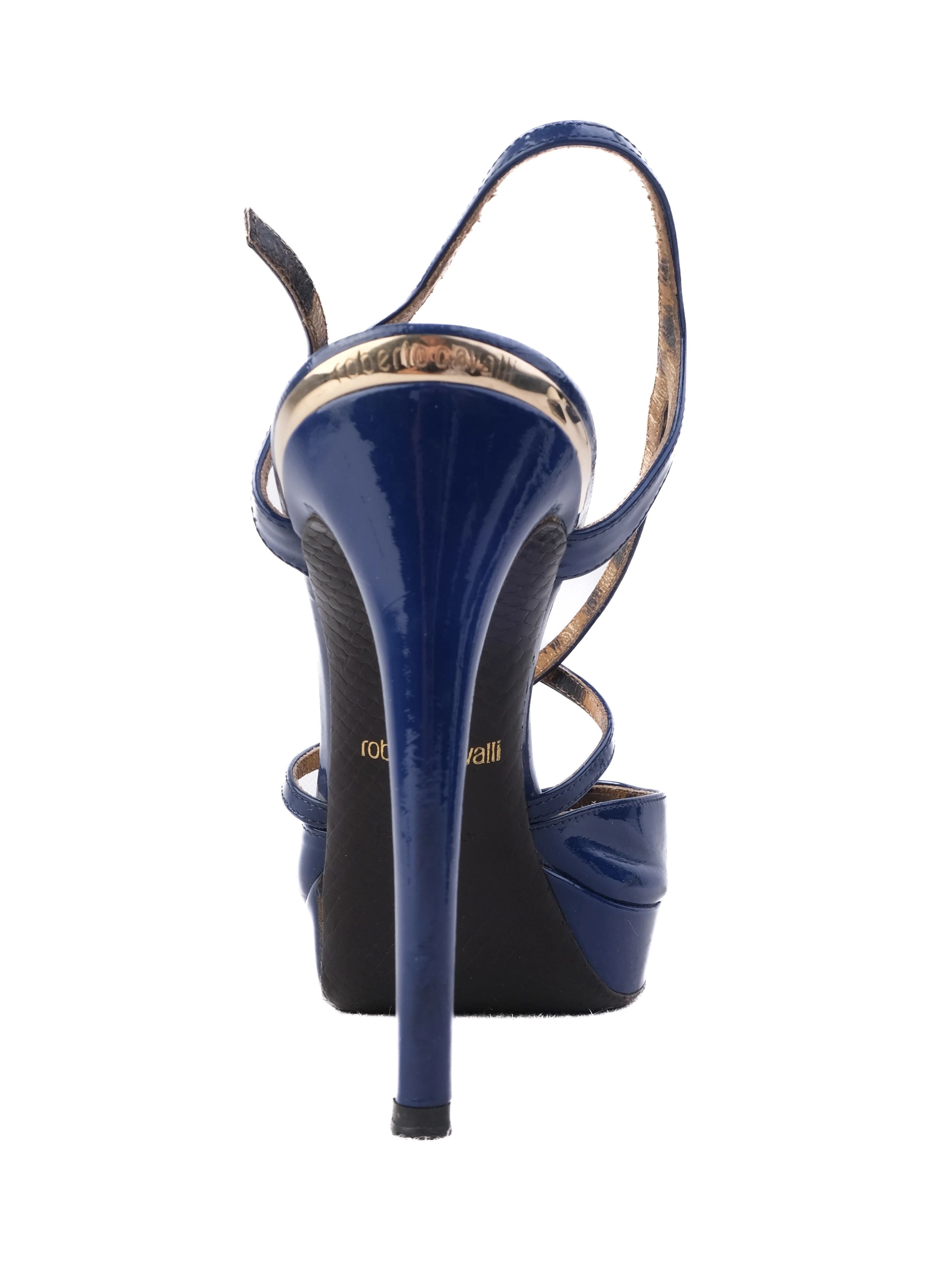 Excellent Roberto Cavalli Blue Leather High-Heeled Sandals Size 40