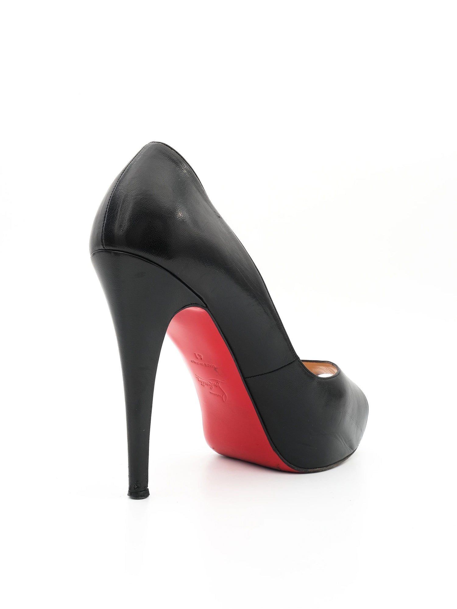 Excellent Christian Louboutin Black Leather Peep-Toe Pumps Size 40