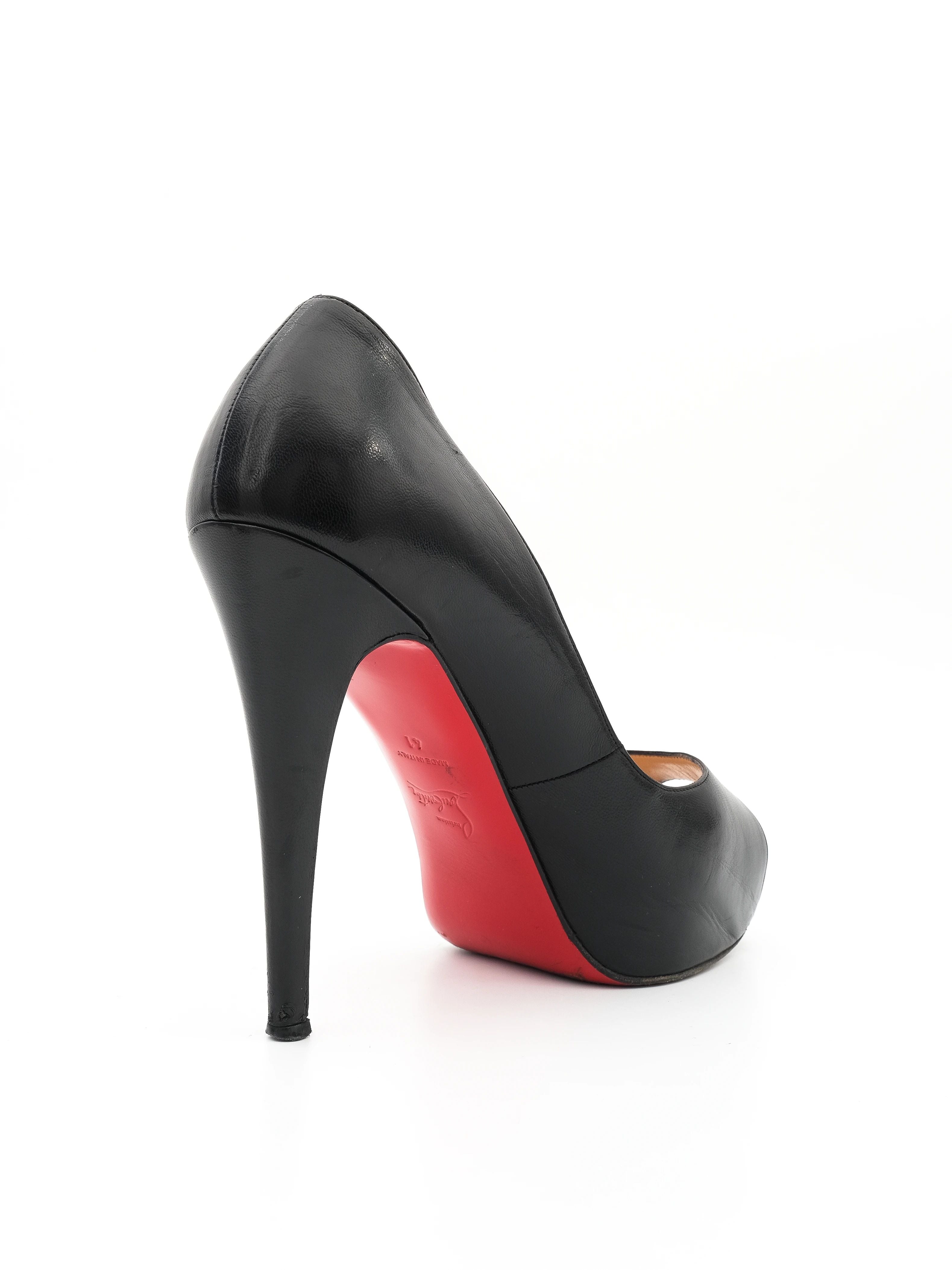 Excellent Christian Louboutin Black Leather Peep-Toe Pumps Size 40