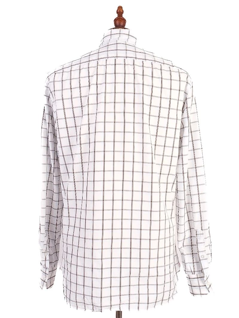 Perfect Isaia White Cotton Checkered Shirt Size L for Men