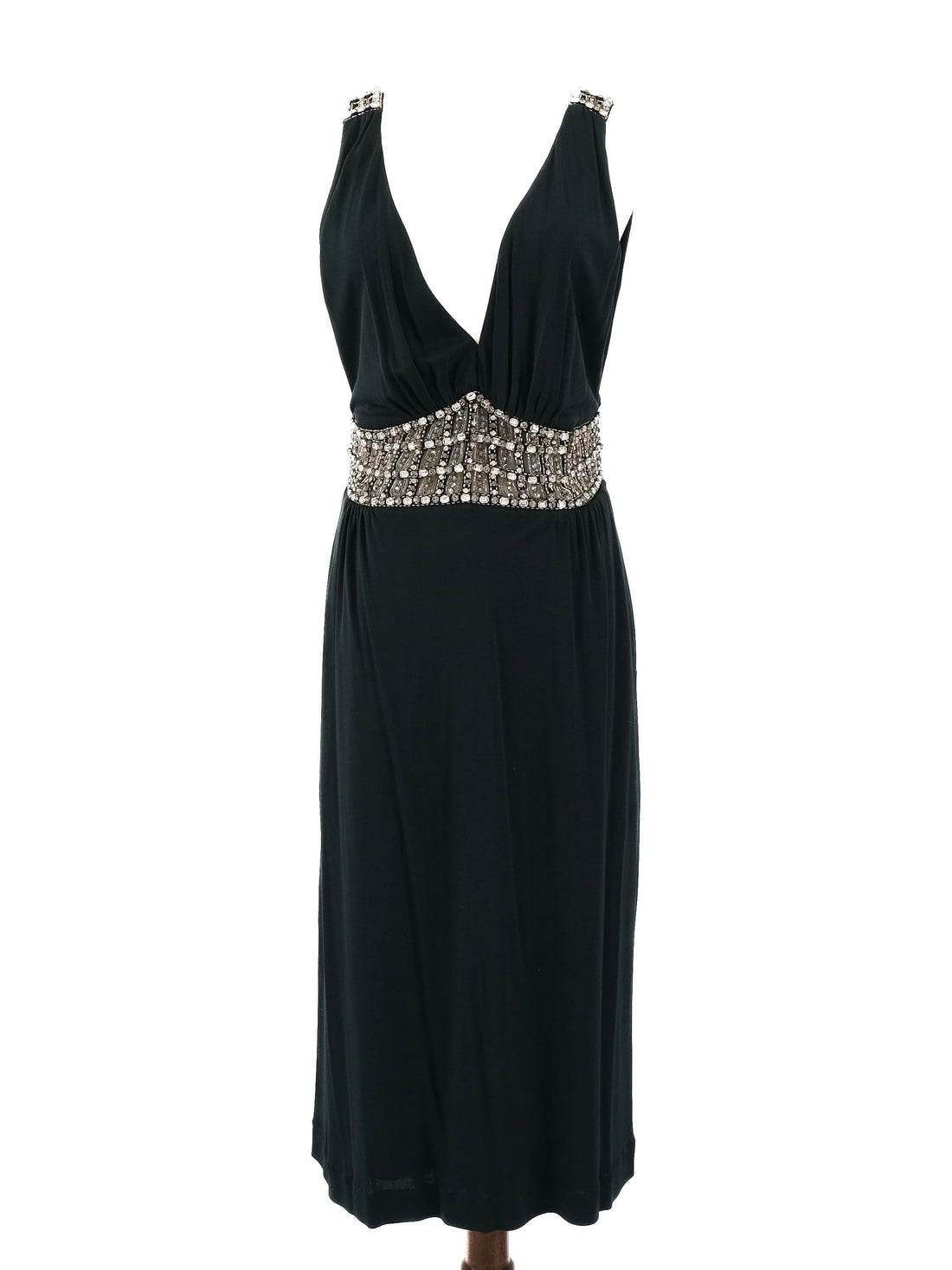 Azzaro Green Silk Sleeveless Dress Size L with Beaded Waistband