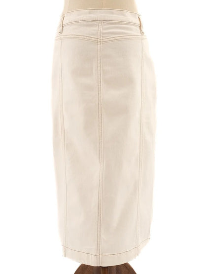 Excellent Pinko White Denim Midi Skirt Size S with Pockets