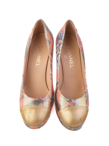 Excellent Chanel High-Heeled Floral Platform Shoes Size N/A