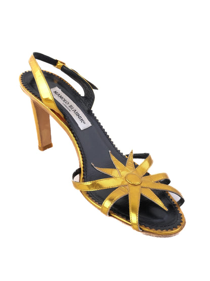 Excellent Manolo Blahnik Yellow Leather High-Heeled Sandals Size N/A