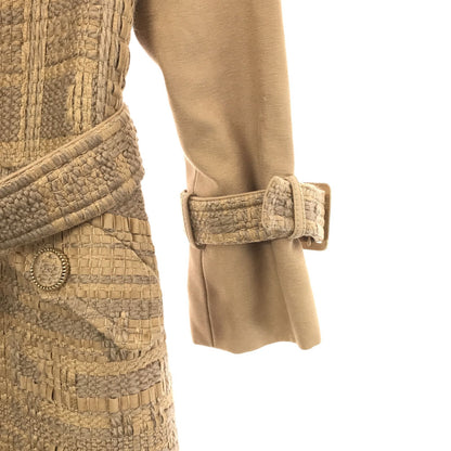Chanel Belted Tweed Trench Coat Beige Wool 36