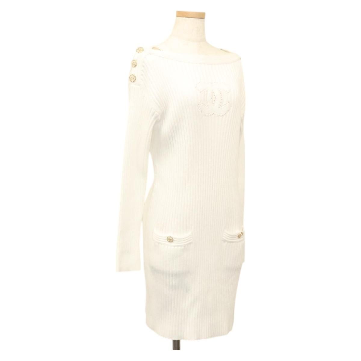 Chanel One Piece Knitted Fabrics White Cc Auth