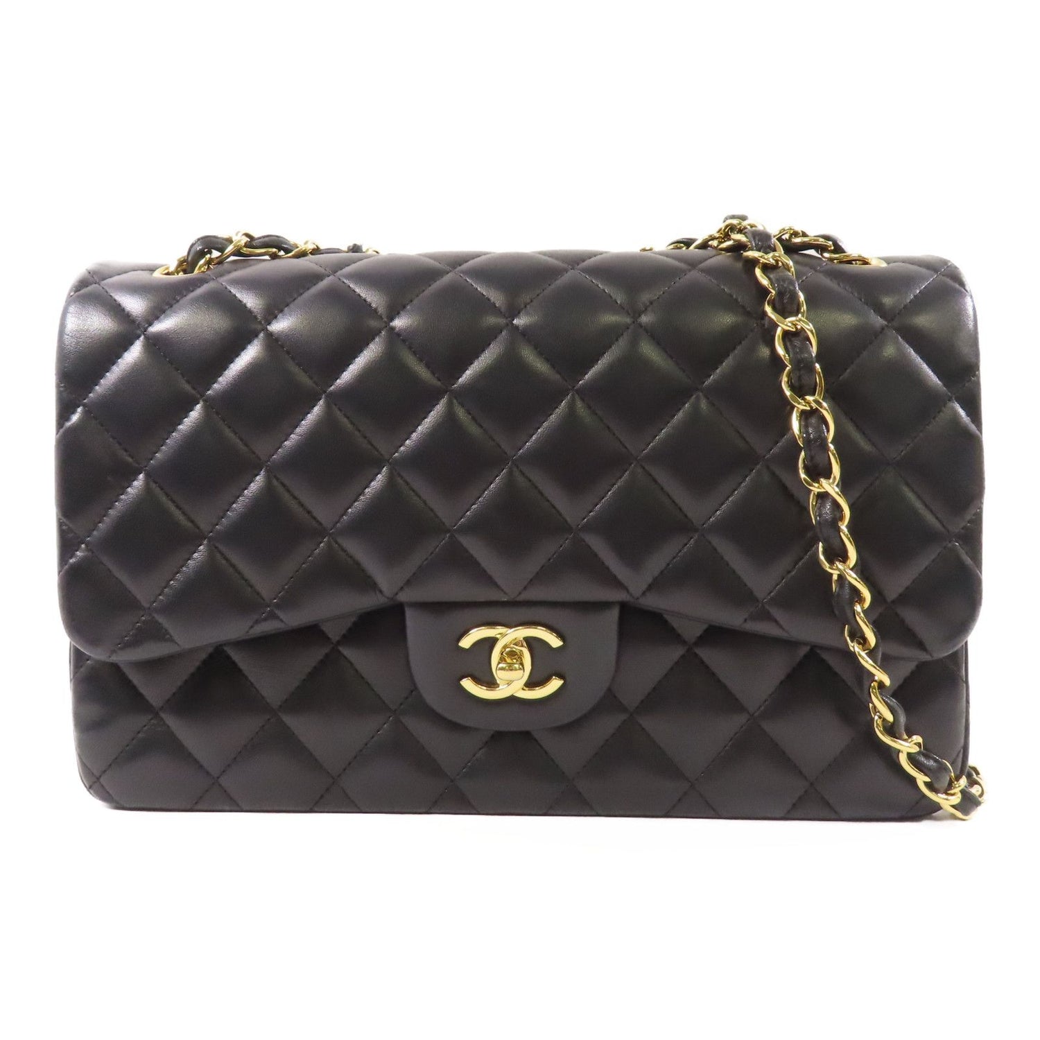Chanel Black Sheepskin Leather Large Classic Golden Cross Shoulder Back Bag Lambskin (sheep Leather)