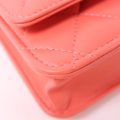 Chanel Pink Sheepskin Leather Woc Wallet On Chain Golden Cross Shoulder Back Bag Lambskin (sheep Leat