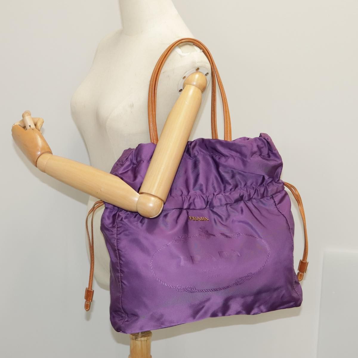Prada Tote Bag Nylon Purple Gold Auth
