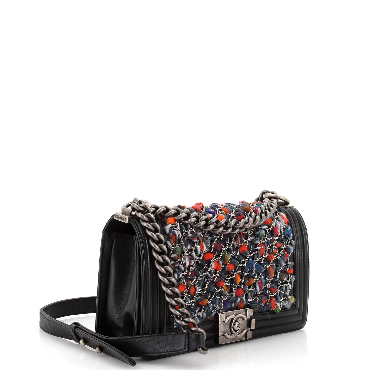 Chanel Boy Flap Bag Braided Tweed Old Medium