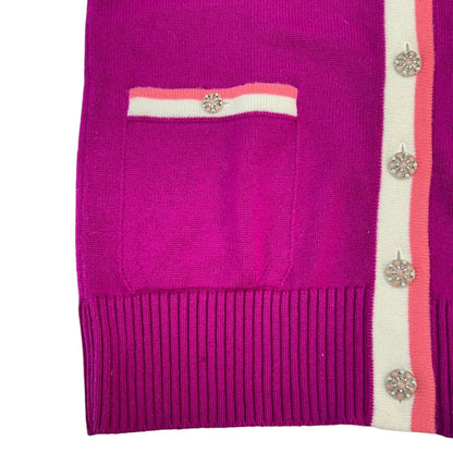 Chanel Cashmere Cardigan Purple White Pink 34